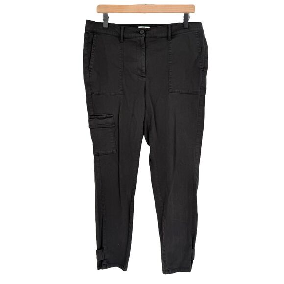 J. Jill Black Cargo Pants Size 12 Cotton Stretch Tapered Snap Ankle Tab 5 Pocket - Picture 2 of 13